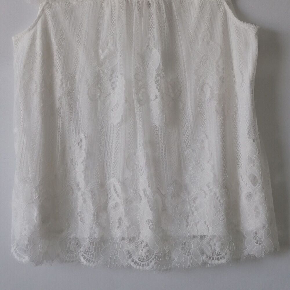 Ultra Pink Womens White Cap Sleeve Lined Floral Lace Overlay Blouse Top Size L - Picture 3 of 7